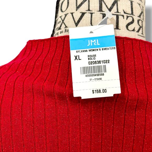 NWT J. McLaughlin Size XL Sylvana Red Shimmer Mock Neck Sweater $158 Holiday - Picture 7 of 8